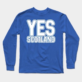 YES SCOTLAND, Scottish Independence White and Saltire Blue Layered Text Slogan Long Sleeve T-Shirt